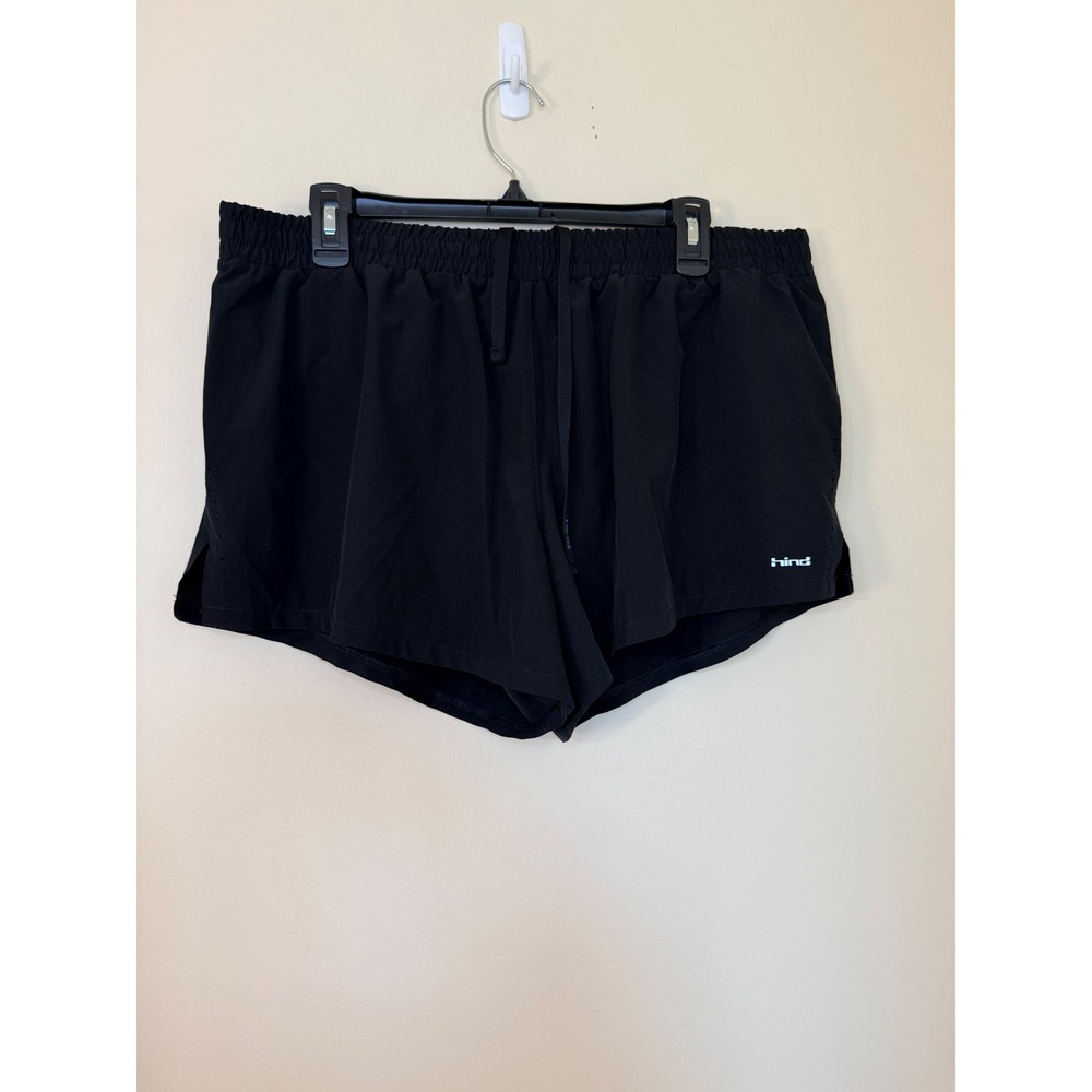 Hind Womens Black Running Shorts XL Elastic Waist Zipper Back Pocket Athletic